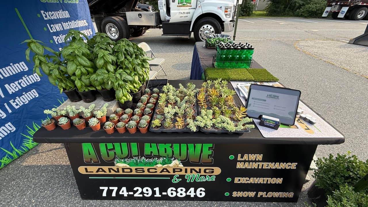 Plants and family giveaways displayed at the A Cut Above booth in Ashland